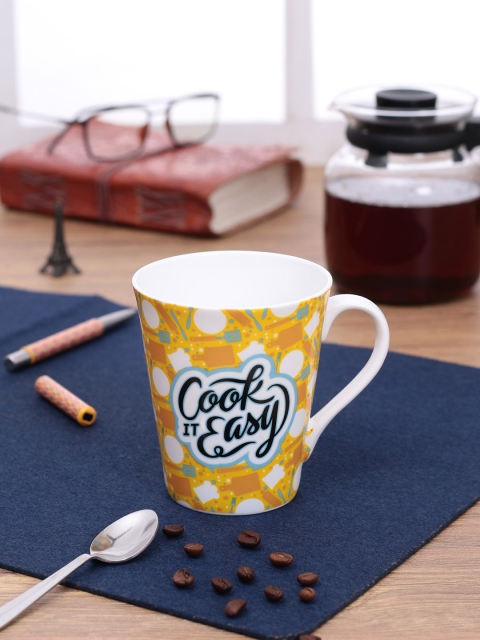 

CLAY CRAFT thinkFOOD Set Of 2 White & Yellow Graphic Quote Milk Mugs