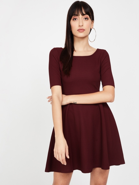 

Ginger by Lifestyle Women Burgundy Solid Fit and Flare Dress