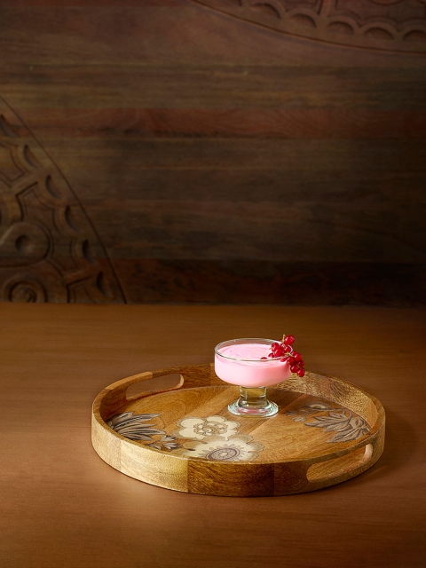 

ellementry Brown Round Fleur D'Or Wooden Tray