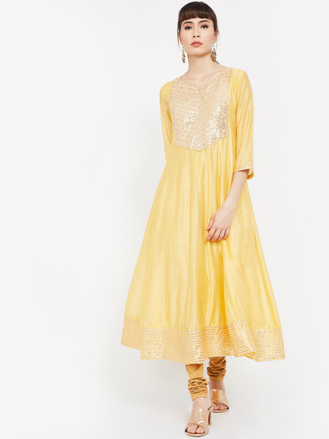 

Melange by Lifestyle Women Yellow Embellished A-Line Kurta