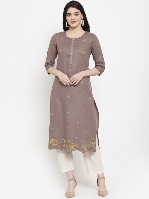 

ANAISA Women Brown Embroidered Straight Kurta