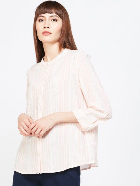 

Fame Forever by Lifestyle Women Peach-Coloured Striped Shirt Style Top