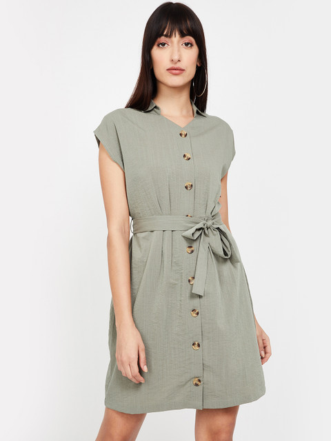 

Fame Forever by Lifestyle Women Olive Green Solid Shirt Dress