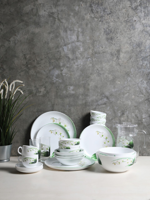 

Luminarc White & Green 51-Pieces Printed Opalware Dinner Set