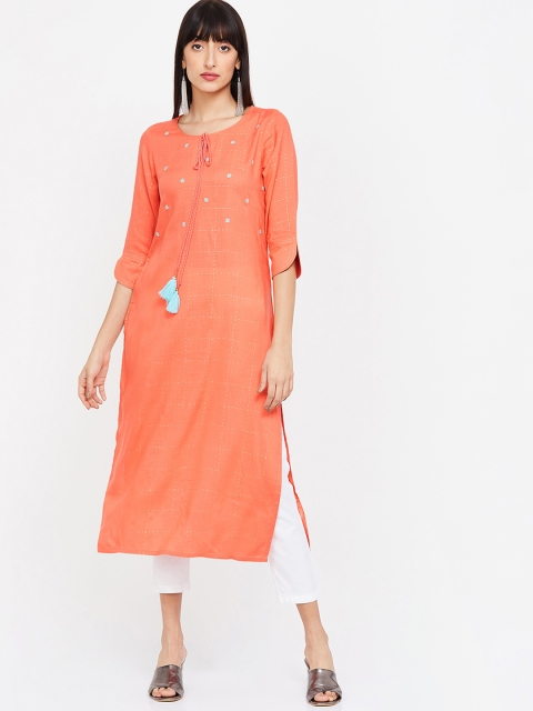 

Melange by Lifestyle Women Orange Embroidered Straight Kurta