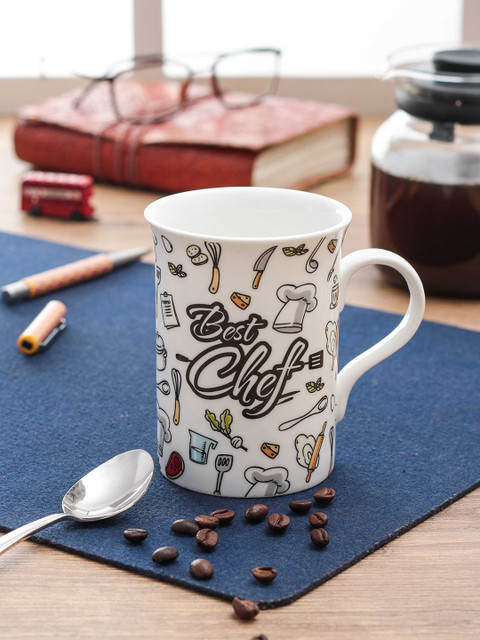 

CLAY CRAFT thinkFOOD Set Of 2 Whiet & Black Graphic Quote Milk Mugs, White