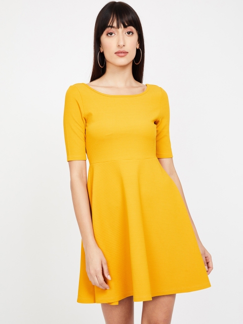 

Ginger by Lifestyle Women Mustard Yellow Solid Fit and Flare Dress