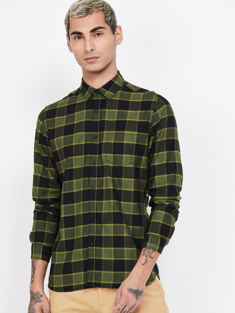 

Forca Men Olive Green & Black Slim Fit Checked Casual Shirt