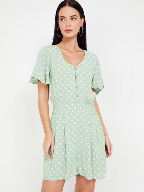 

Ginger by Lifestyle Women Green & White Printed Playsuit