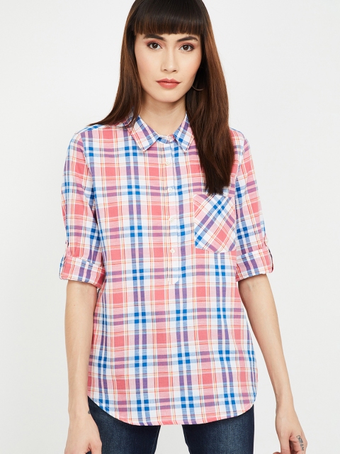 

Fame Forever by Lifestyle Women Pink & Blue Regular Fit Checked Casual Shirt