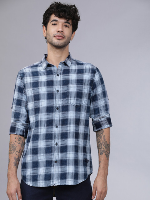 

Ecko Unltd Men Navy Blue & White Slim Fit Checked Casual Shirt
