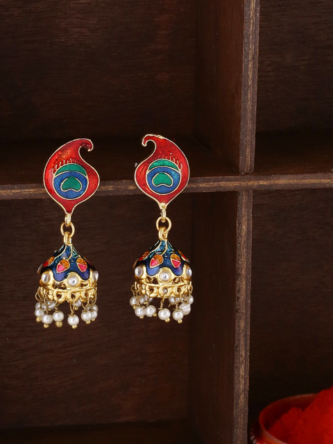 

Shoshaa Red & Blue Dome Shaped Jhumkas