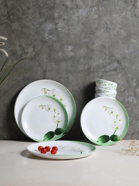

Luminarc White & Green Orchid Opalware 19-Pieces Dinnerware Set