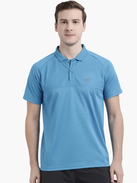

Wildcraft Men Blue Self Design Waff Polo Collar T-shirt