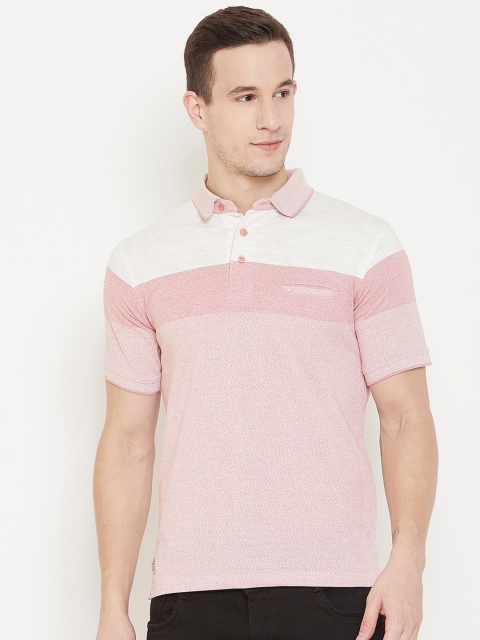 

Okane Men Pink & White Colourblocked Polo Collar T-shirt