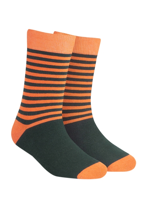 Dynamocks Unisex Orange & Green Patterned Calf-Length Socks