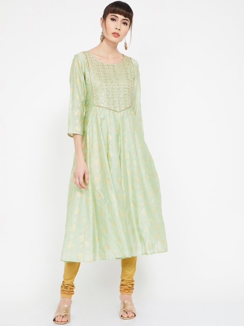 

Melange by Lifestyle Women Green Foil Print A-Line Kurta