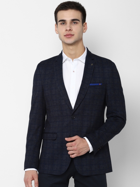 

Allen Solly Men Navy Blue Checked Slim-Fit Single-Breasted Formal Blazer