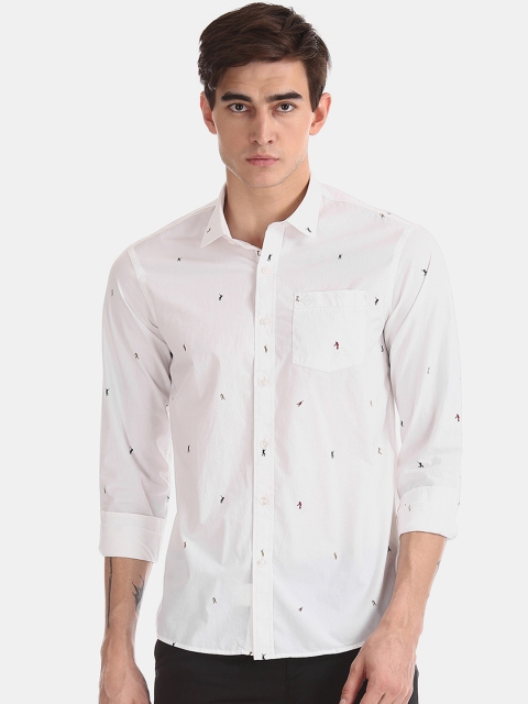 Arrow Sport Men White & Black Slim Fit Printed Casual Shirt