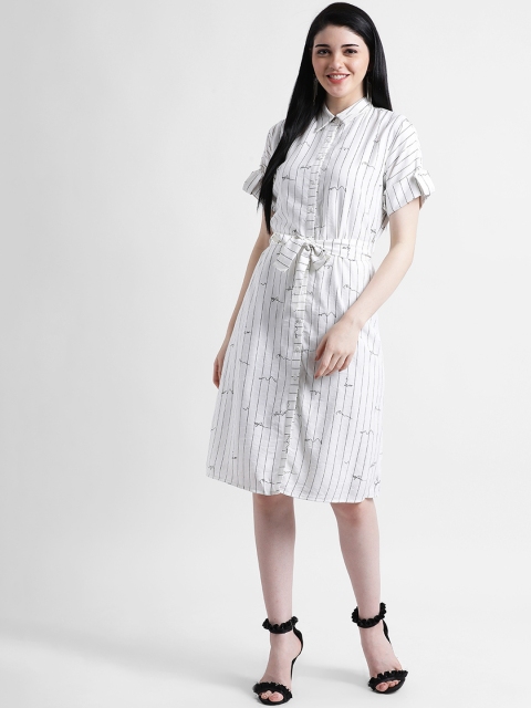 

Zink London Women White & Black Striped Shirt Dress