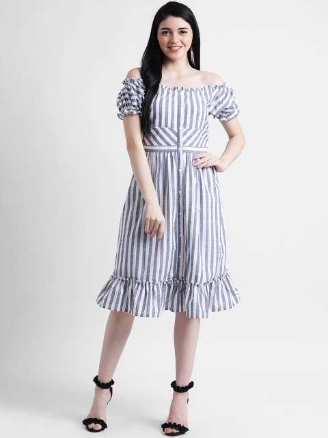 

Zink London Women Blue & White Striped A-Line Dress