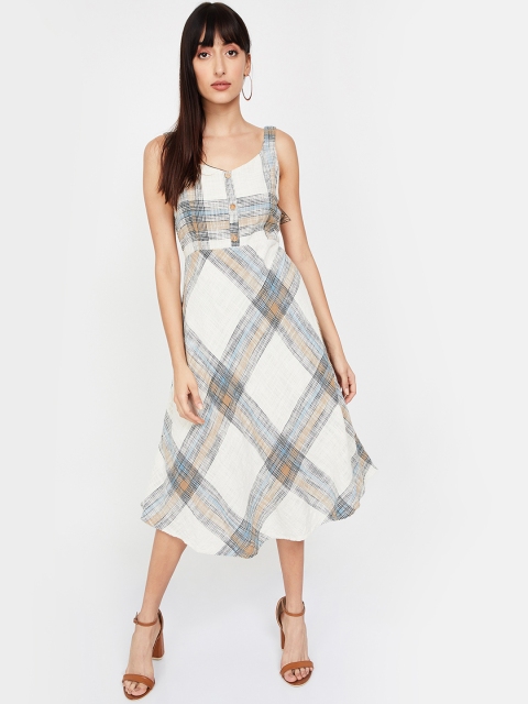 

CODE by Lifestyle Women Off-White Checked Fit and Flare Dress