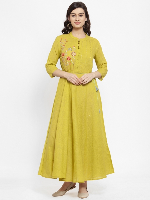 

ANAISA Women Green Embroidered Maxi Dress