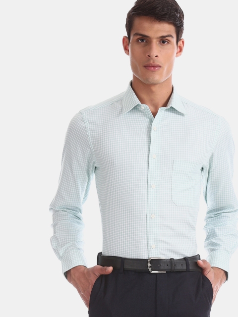 

Arrow Men Sea Green & Off-White Regular Fit Checked Formal Shirt