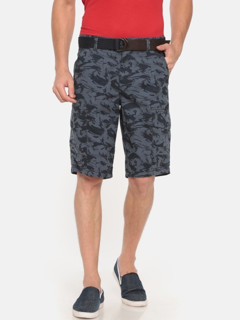 

t-base Men Grey & Black Camouflage Print Slim Fit Cargo Shorts