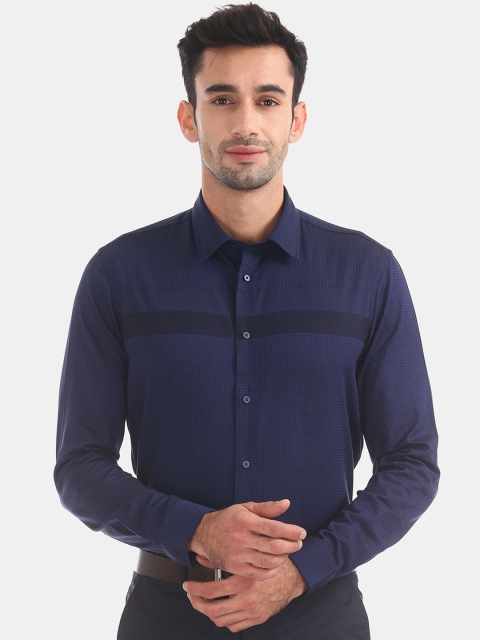 

Arrow Men Navy Blue Slim Fit Checked Formal Shirt