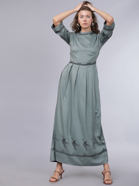 

Mumbai Slang Chic Women Olive Green Printed Maxi Dress