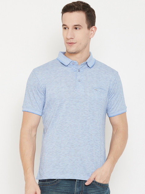

Okane Men Blue Self Design Polo Collar T-shirt