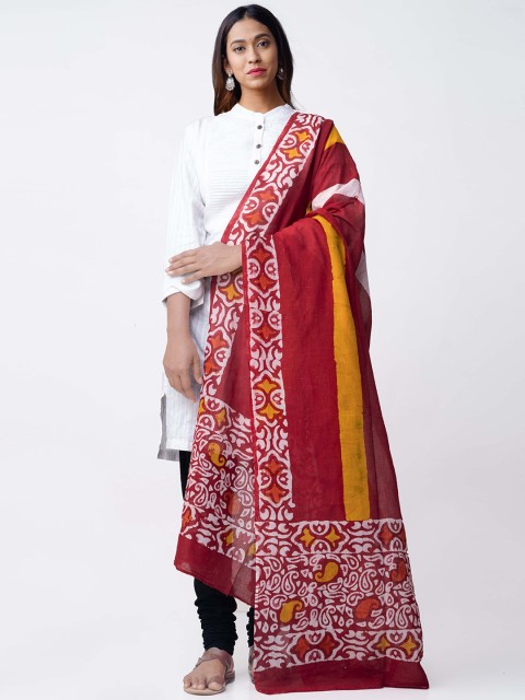 

Unnati Silks Red & White Printed Pure Soft Mulmul Cotton Dupatta