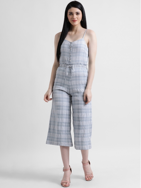 

Zink London Women Blue & White Checked Basic Jumpsuit