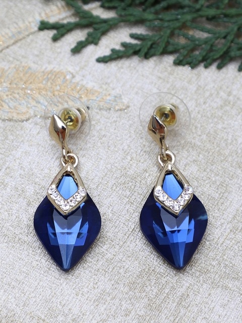 

Shining Diva Gold-Plated & Blue Contemporary CZ-Studded Drop Earrings