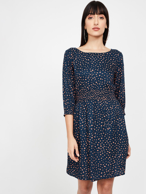 

Bossini Women Teal Blue & Beige Animal Print Blouson Dress