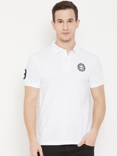 

Okane Men White Printed Polo Collar T-shirt