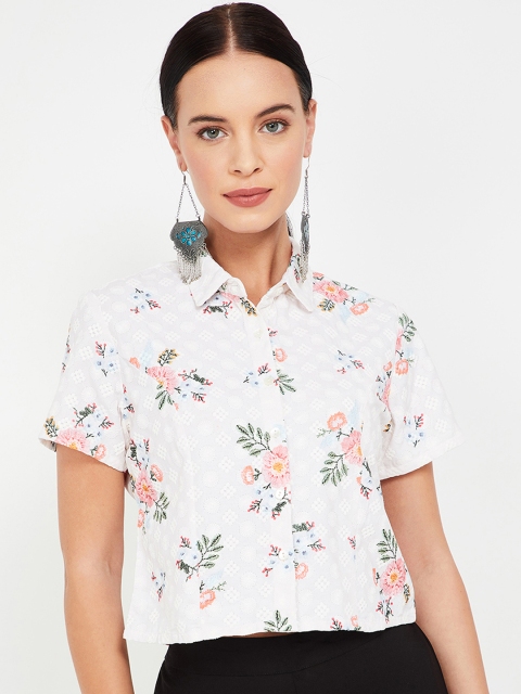 

Colour Me by Melange Women Off-White Floral Printed Shirt Style Top