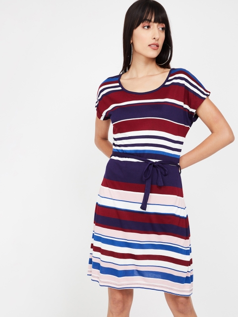 

Bossini Women Blue & Maroon Striped T-shirt Dress