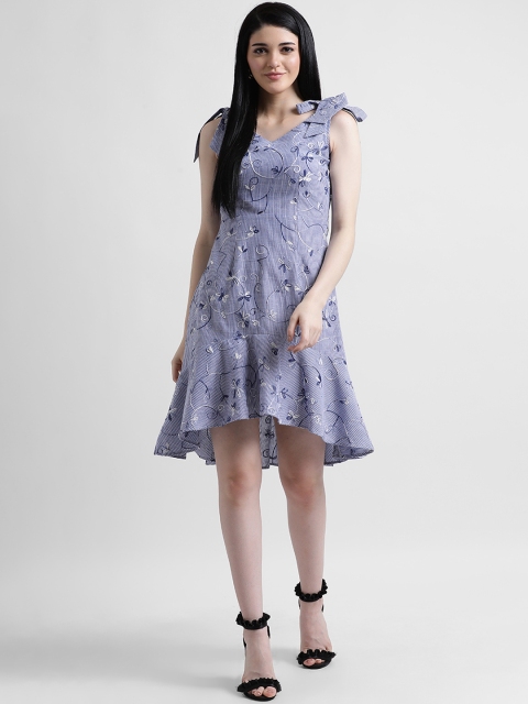 

Zink London Women Blue Striped Fit and Flare Dress