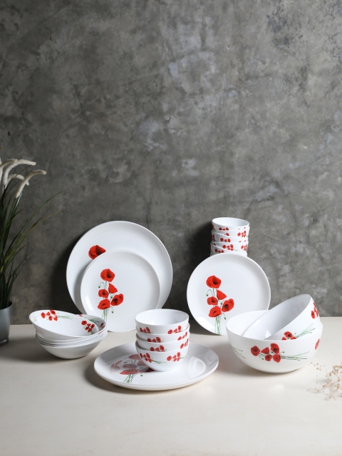 

Luminarc Set Of 33 White & Red Printed Hypnosis Opalware Dinner Set