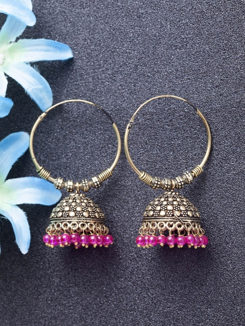 

Stoln Pink & Gold-Plated Dome Shaped Jhumkas
