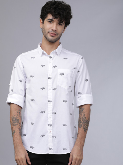 

Ecko Unltd Men White Slim Fit Printed Casual Shirt