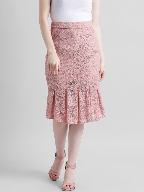 

Zink London Women Pink Self Design Knee-Length Trumpet Skirt