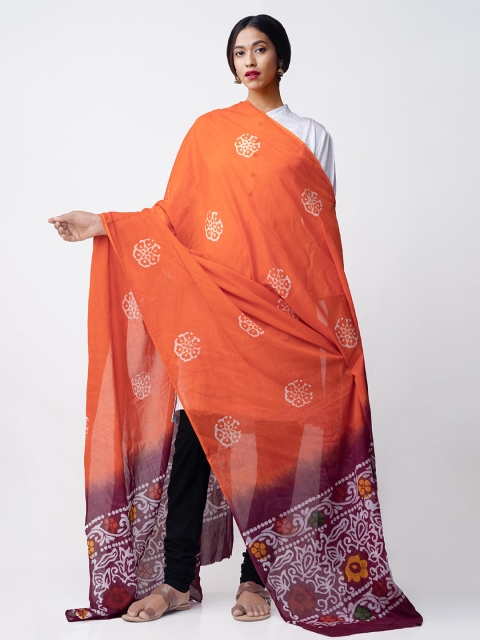 

Unnati Silks Orange & White Printed Mulmul Cotton Dupatta