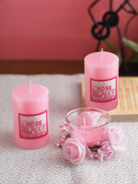 

Aapno Rajasthan Set Of 3 Pink Solid Vibrant Scented Candles