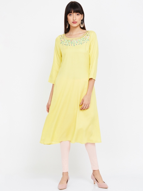 

Melange by Lifestyle Women Yellow Embroidered A-Line Kurta