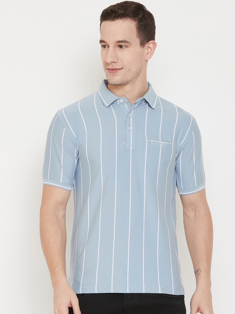 

Okane Men Blue & White Striped Polo Collar T-shirt