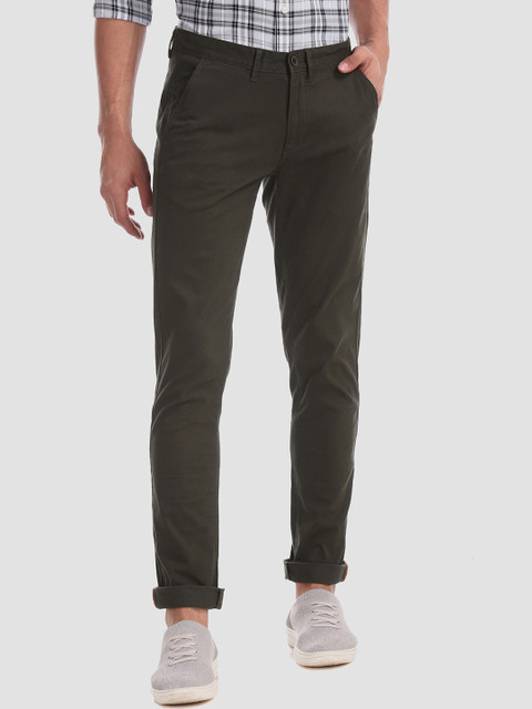 

Arrow Sport Men Green Slim Fit Solid Regular Trousers