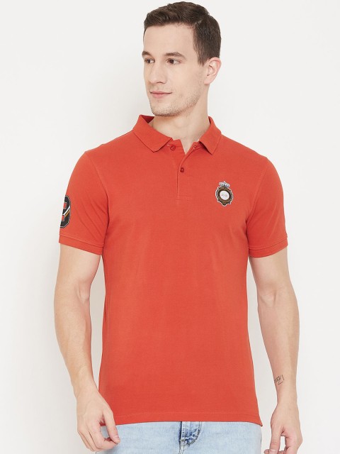 

Okane Men Orange Printed Polo Collar T-shirt
